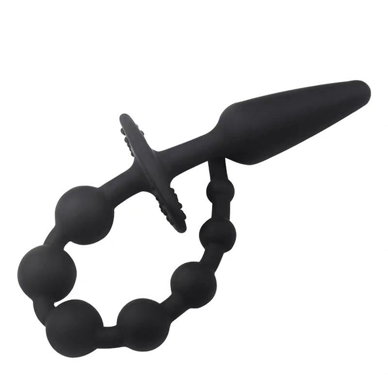 A-GUSTO BUTT PLUG AND ANAL CHAIN SILICONE BLACK - MYSTIC SEX SHOP